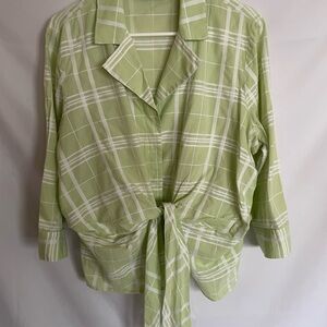 Tie Up Your Style with this Lovely Light Green and White Plaid Top!